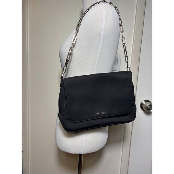 Nine West Purse Chain Link Strap 90s Silver Clean Girl Minimalist Black Shoulder - Picture 2 of 4